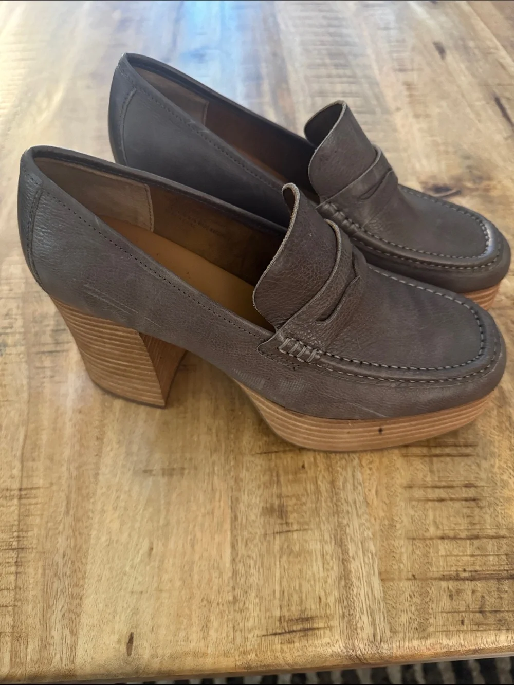 Kork Ease Barbara Women's Gray Leather Platform Loafer Heels mules NEW 9.5 9 1/2